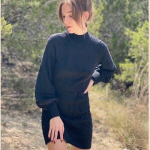 Zesica turtleneck puff sleeve bodycon mini sweater dress